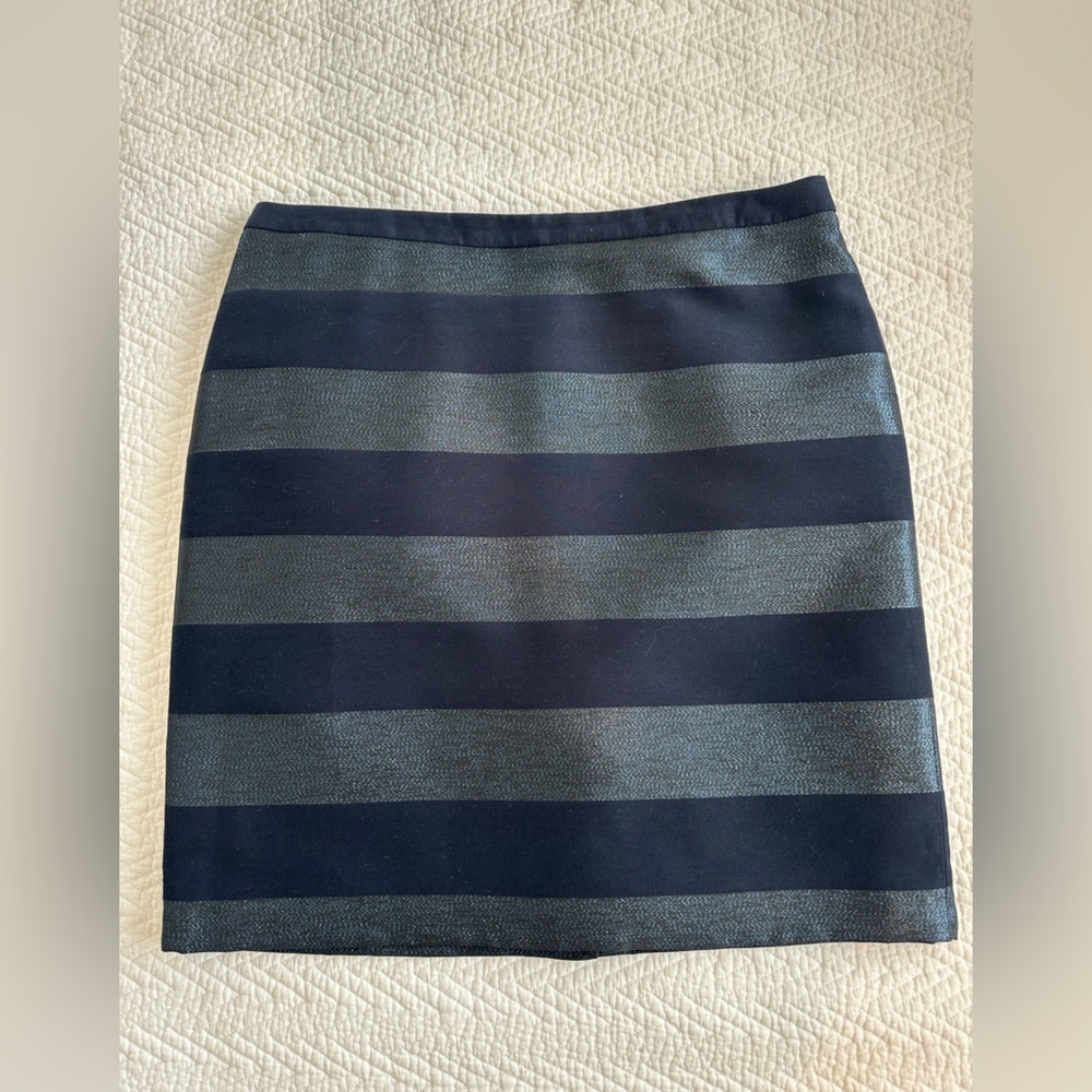 Tommy Hilfiger Pencil Skirt Blue Silver Metallic Striped Lined Size 10